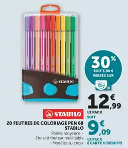 Hyper U STABILO 20 FEUTRES DE COLORIAGE PEN 68 offre