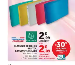 Hyper U EXACOMPTA CLASSEUR DE FICHES BRISTOL SILVER offre