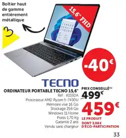 Hyper U TECNO ORDINATEUR PORTABLE offre