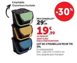 Hyper U LOT DE 3 POUBELLES POUR TRI offre