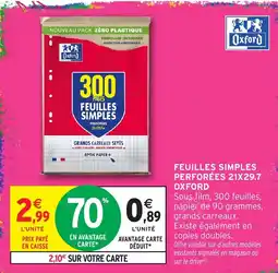 Intermarché Oxford Feuilles simples perforees 21x29.7 offre