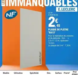 E.Leclerc Brico LABELPLAC' PLAQUE DE PLÂTRE offre