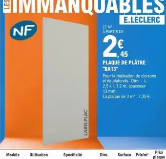 E.Leclerc Brico LABELPLAC' PLAQUE DE PLÂTRE offre