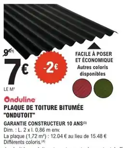 E.Leclerc Brico Onduline PLAQUE DE TOITURE BITUMÉE offre