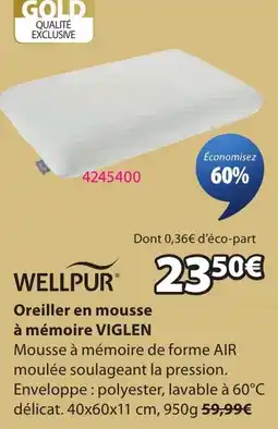 JYSK WELLPUR Oreiller en mousse à mémoire VIGLEN offre