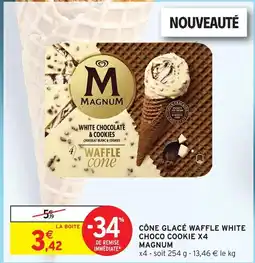 Intermarché Hyper Magnum cône glacé waffle white choco cookie x4 offre
