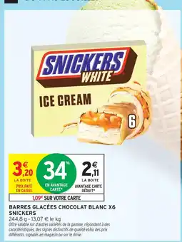 Intermarché Hyper Snickers barres glacées chocolat blanc x6 offre