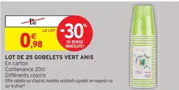Intermarché Hyper Lot de 25 gobelets vert anis offre