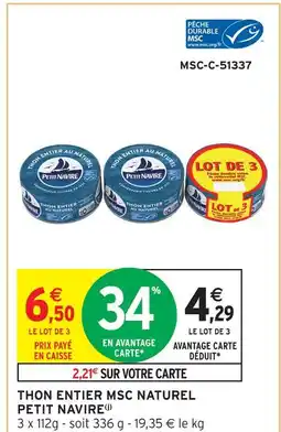Intermarché Hyper Petit navire thon entier msc naturel offre