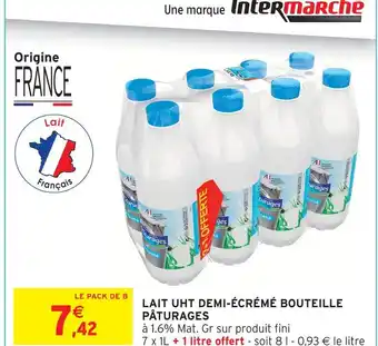 Pâturages lait uht demi-écrémé bouteille