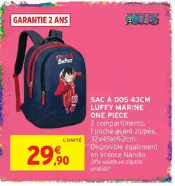 Intermarché Hyper One piece sac à dos 43cm luffy marine offre
