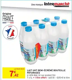 Intermarché Pâturages lait uht demi-écrémé bouteille offre