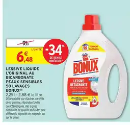 Intermarché Bonux lessive liquide l'original au bicarbonate peaux sensibles 50 lavages offre