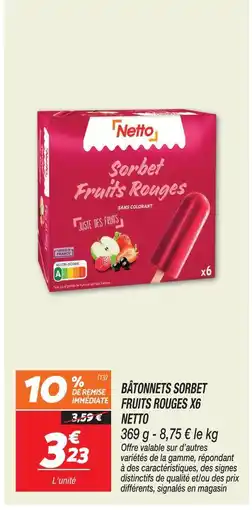 Netto Netto bâtonnets sorbet fruits rouges x6 offre