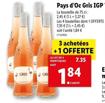 Lidl Pays d'Oc gris IGP offre