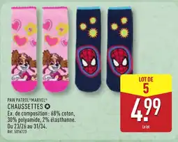 ALDI PAW PATROL®MARVEL® CHAUSSETTES offre