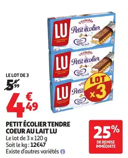 Auchan Lu petit écolier tendre coeur au lait offre