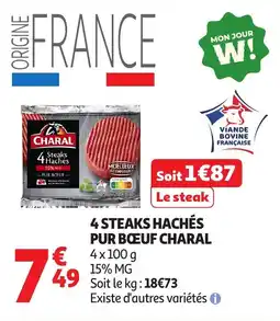 Auchan CHARAL 4 Steaks Hachés offre