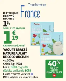 Auchan Yaourt brassé nature au lait de coco Auchan offre