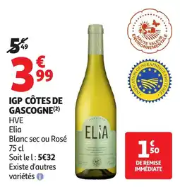 Auchan Elia Blanc sec ou Rosé offre