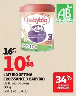Auchan babybio LAIT BIO OPTIMA CROISSANCE 3 offre