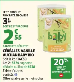Auchan Auchan Baby Bio Céréales Vanille offre