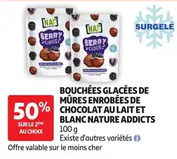 Auchan Bouchées glacées de mûres enrobées de chocolat au lait et blanc nature addicts offre