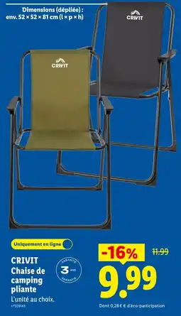 Lidl CRIVIT Chaise de camping pliante offre