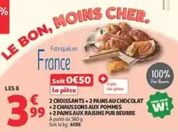 Auchan Supermarché 2 croissants + 2 pains au chocolat + 2 chaussons aux pommes + 2 pains aux raisins pur beurre offre