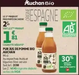 Auchan Supermarché Auchan Bio Pur Jus de Pomme Bio offre