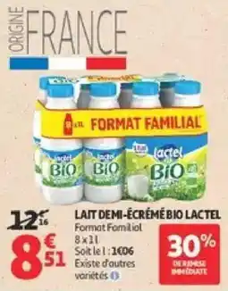 Auchan Supermarché lactel LAIT DEMI-ÉCRÉMÉ BIO offre