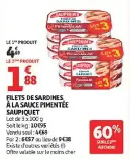 Auchan Supermarché SAUPIQUET Filets de Sardines offre