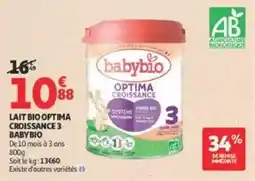 Auchan Supermarché babybio LAIT BIO OPTIMA CROISSANCE 3 offre