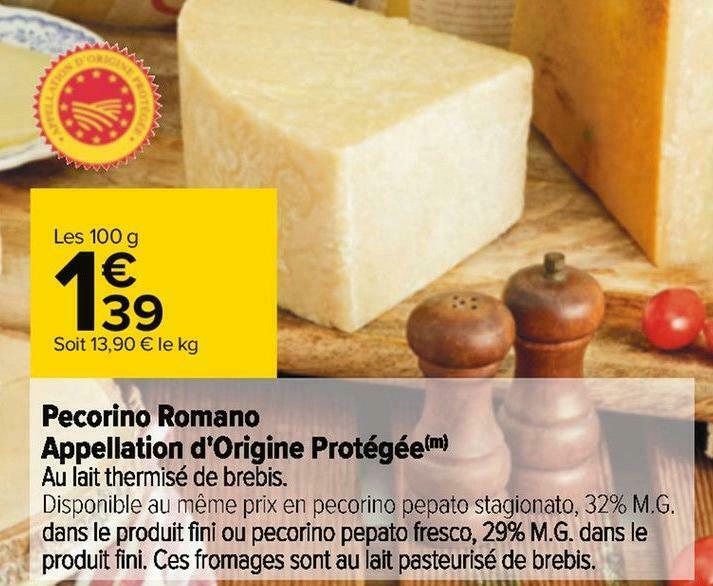 Promo Pecorino romano appellation d'origine protégée chez Carrefour
