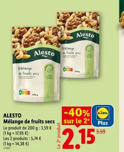 Lidl Alesto mélange de fruits secs offre
