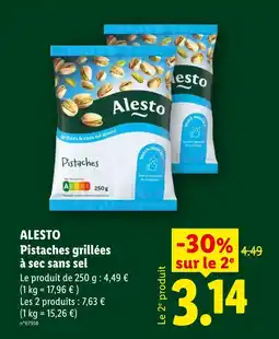 Lidl Alesto pistaches grillées à sec sans sel offre