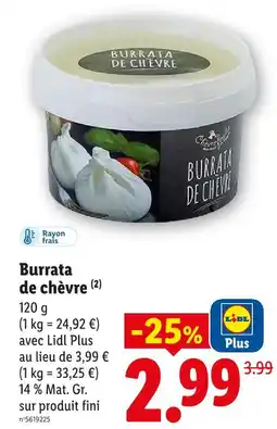 Lidl Burrata de chèvre offre