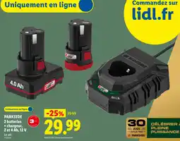 Lidl Parkside 2 batteries + chargeur, 2 et 4 ah, 12 v offre