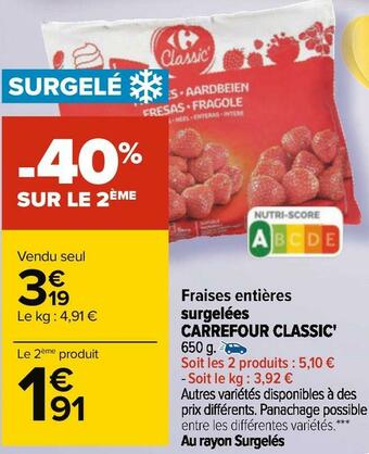 Carrefour Carrefour classic' fraises entières surgelées offre