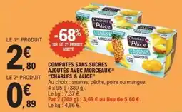 E.Leclerc Charles & alice - compotes sans sucres ajoutes avec morceaux offre