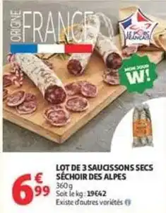 Auchan Supermarché Lot de 3 saucissons secs séchoir des alpes offre
