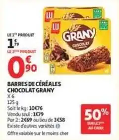 Auchan Supermarché Lu - barres de céréales chocolat offre