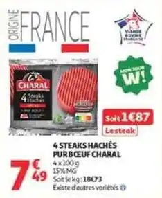 Auchan Supermarché Charal - 4 steaks hachés purb oeuf offre