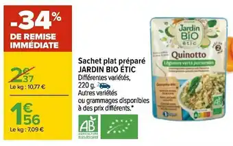 Carrefour Jardin bio étic sachet plat préparé offre