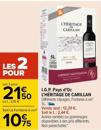 Carrefour L'héritage de carillan i.g.p. pays d'oc offre