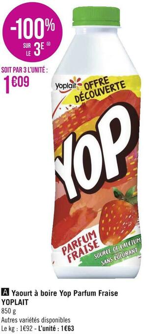 Yoplait yaourt à boire yop parfum fraise