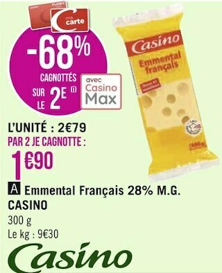 Géant Casino Casino emmental français 28% m.g. offre