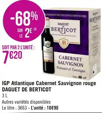 Géant Casino Daguet de berticot igp atlantique cabernet sauvignon rouge offre