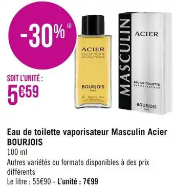 Géant Casino Bourjois eau de toilette vaporisateur masculin acier offre