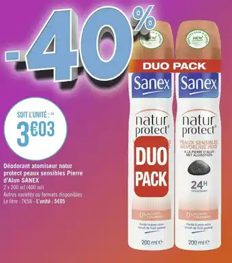 Géant Casino Sanex déodorant atomiseur natur protect peaux sensibles pierre d’alun offre